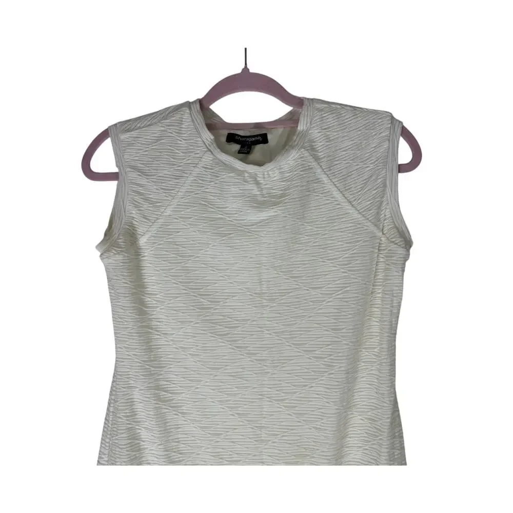 Sharagano Ivory Textured Sleeveless Stretchy Sheath Casual Mini Dress Size 4‎